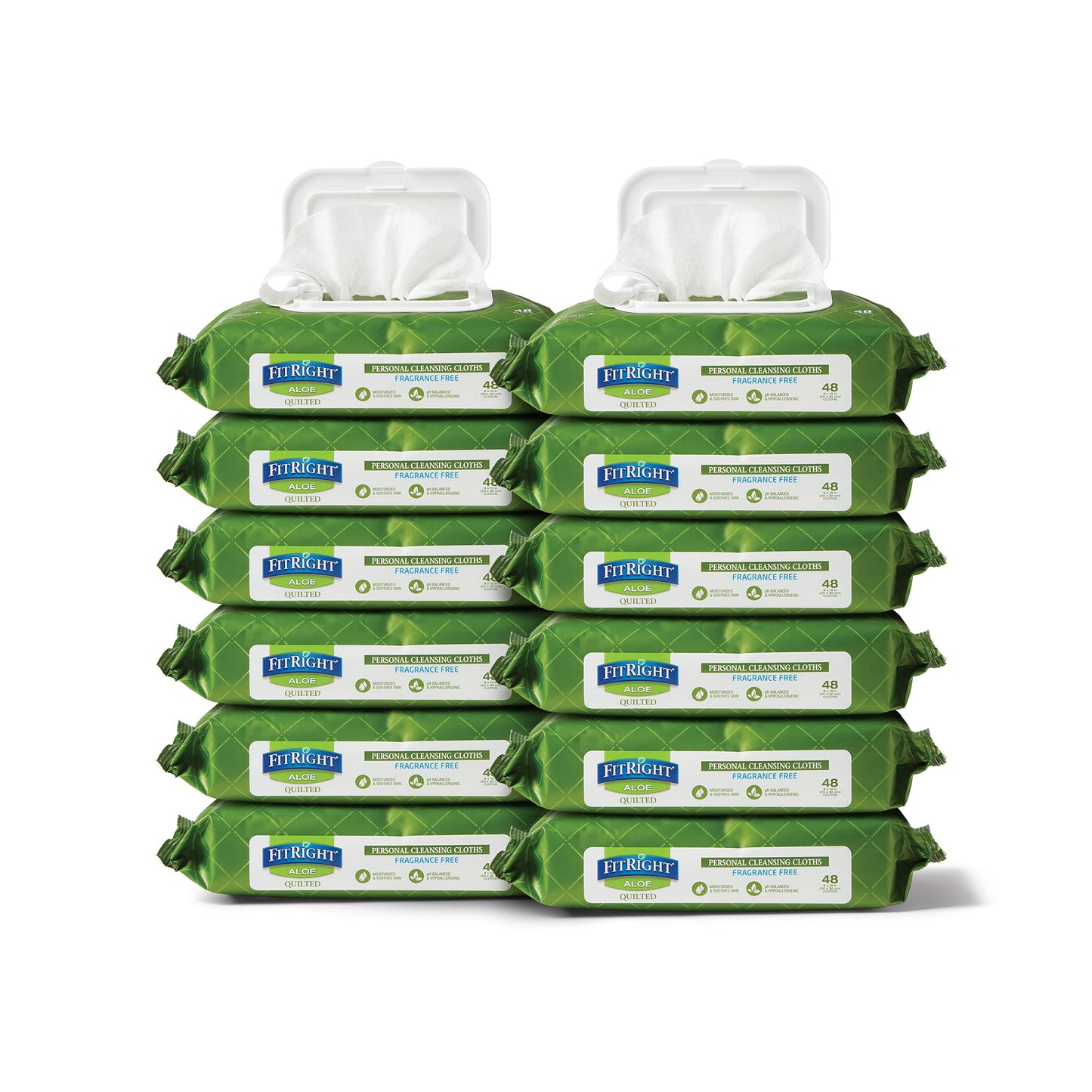 FitRight Aloe Quilted Heavyweight Personal Cleansing Cloth Wipes, Unscented, 576 Count, 8 x 12 inch Adult Large Incontinence Wipes