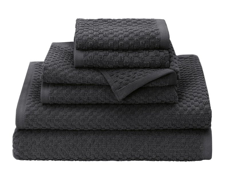 COTTON CRAFT Waffle 6 Piece Towel Set - 100% Cotton - 2 Oversized Luxury Euro Spa Waffle Weave Large Bath Towels, 2 Hand Towels, 2 Washcloth - Absorbent Quick Dry Hotel Bathroom Shower Pool - Charcoal