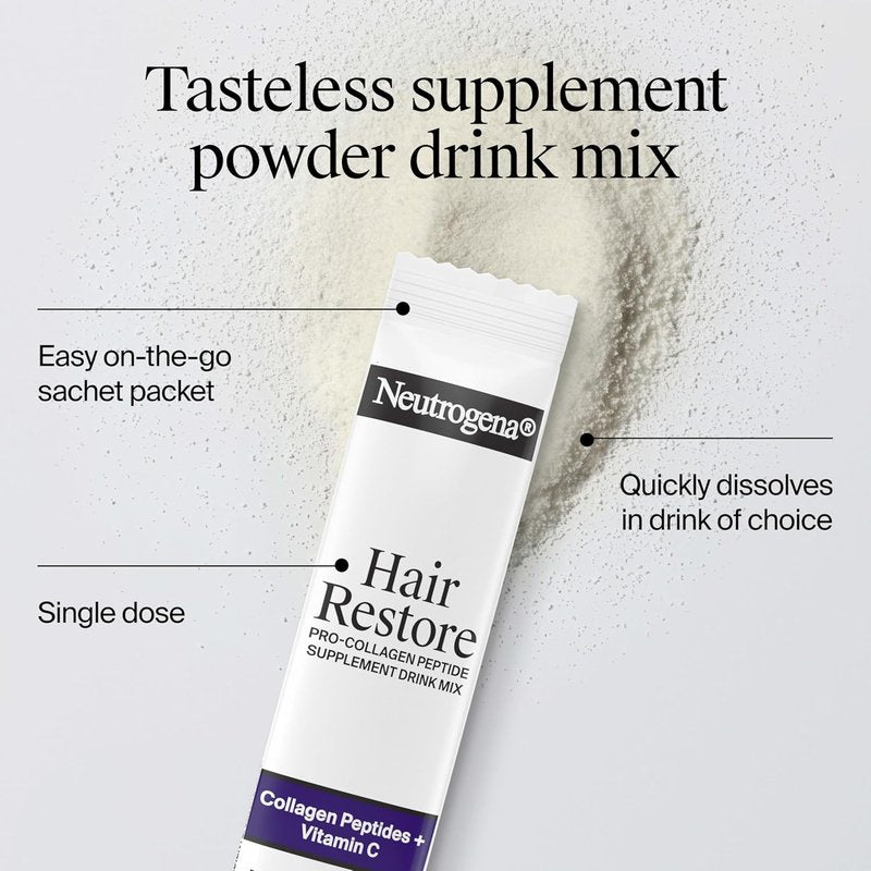 Neutrogena Hair Restore Pro-Collagen Peptide Supplement - Vitamin C Powder Drink Mix for Thicker Hair | 20 Stick Packs