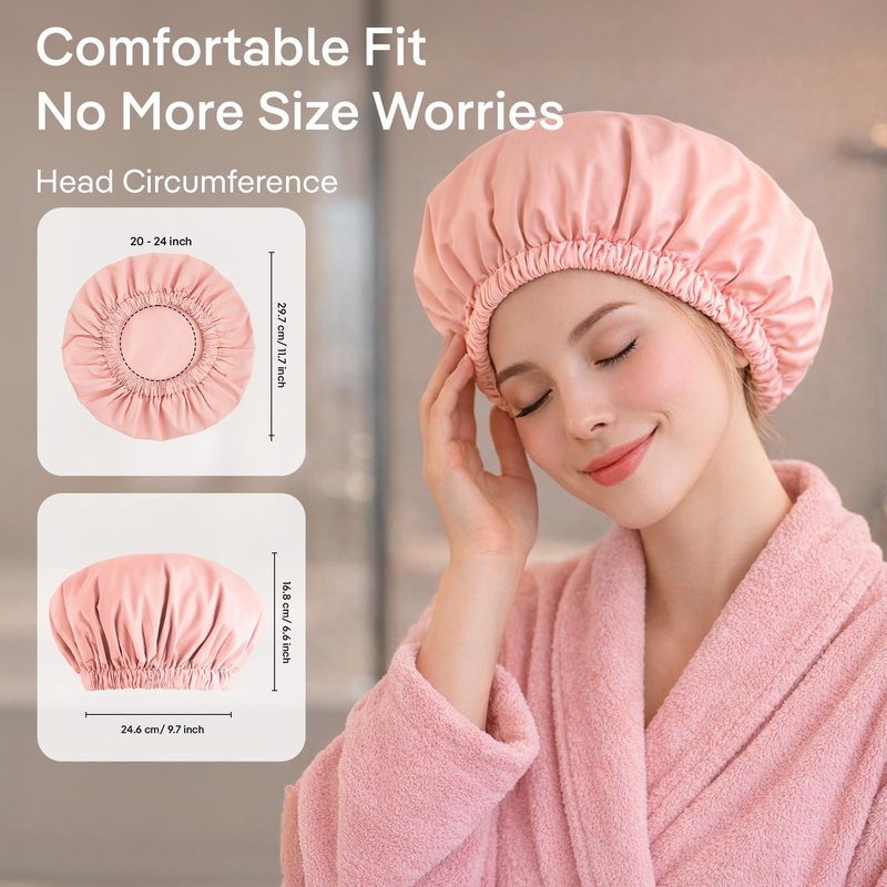 Coolmate Reusable Shower Cap for Women – Waterproof Shower Cap for Long or Thick Hair, Large Comfortable Fit with Soft Elastic, Durable Hair Cap for Shower, Bath & Hair Protection (Pink, Pack of 1)