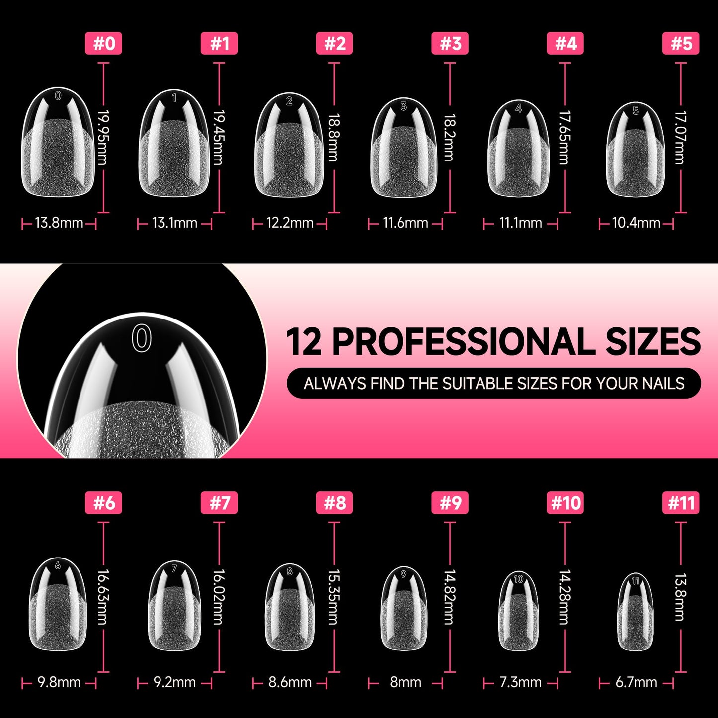 UNA GELLA Oval Round Nail Tips Pre-shaped Half Matte 120pcs Short Oval Round Soft Gel Nail Tips Full Cover Clear Acrylic Fake Nails for Press on Nail Extensions Home DIY Salon 12 Sizes