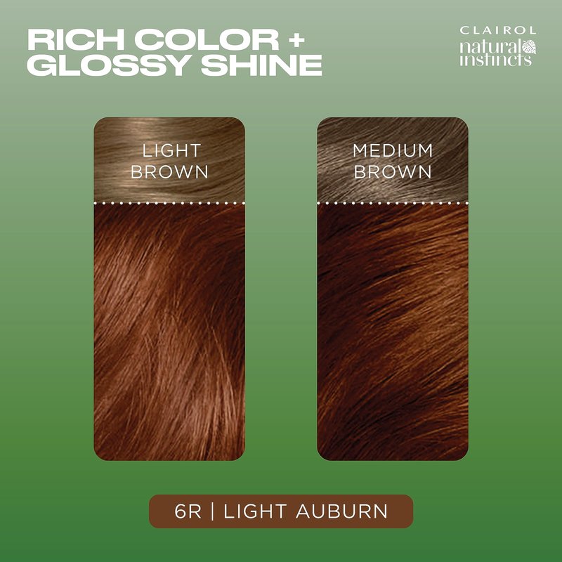 Clairol Natural Instincts Demi-Permanent Hair Dye, 6R Light Auburn | Ammonia‑Free, Vegan Hair Color with Coconut Oil & Aloe Vera | Pack of 3