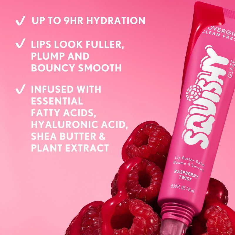 COVERGIRL Clean Fresh Squishy Glaze™ Lip Butter Balm, Flavored, Non-Sticky, with Vitamin E & Shea Butter – 100 Raspberry Twist (Sheer Fuchsia)