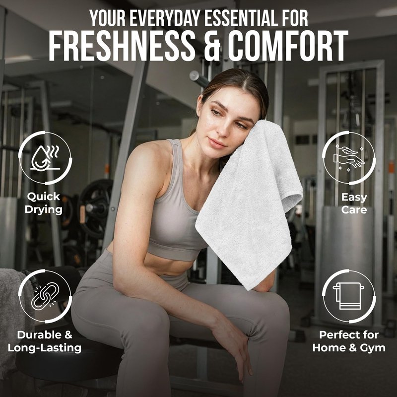 RIVERSIDE Pack of 12 Washcloths, 12 x 12 Inches, 100% Cotton, Premium Flannel Face Cloths, Highly Absorbent & Soft Feel Fingertip Towels (White, 12 Pack)