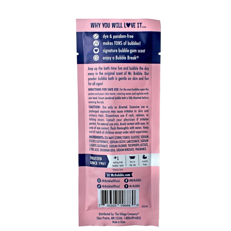 Mr. Bubble Retro Powder Bubble Bath Packet, Original Bubble Gum Scent, 1.4 oz, Pack of 12