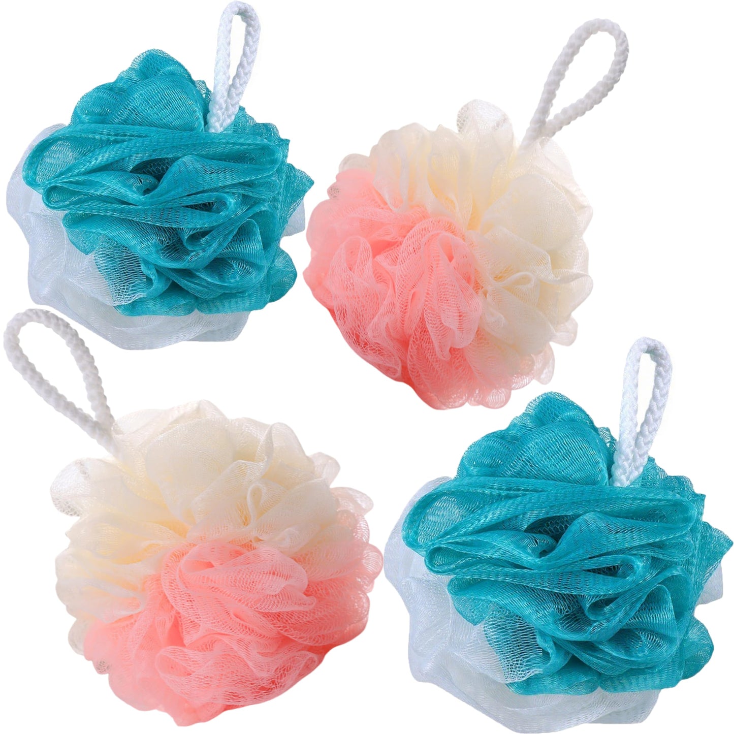 4 Pack Bath Loofah Sponge - 12cm/4.7 inch Large Shower Mesh Pouf, Soft Body Scrubber for Exfoliating & Cleansing, 40g Durable Shower Balls for Men Women, Bath Accessories