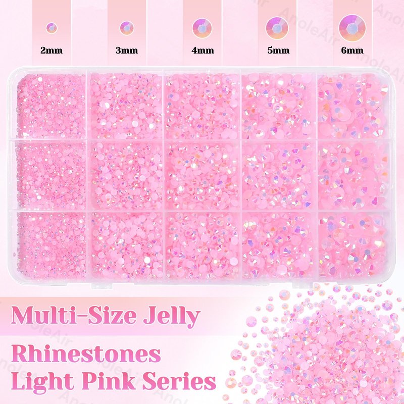 12000Pcs Light Pink Rhinestones for Bedazzling Kit, 2/3/4/5/6mm Mix Sizes Jelly Bedazzling Resin Gems, Light Pink Bedazzling for Crafting, Flatback Resin Rhinestones for Craft DIY Face Makeup
