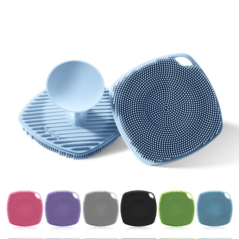 ARIOSOX Silicone Body Scrubber, Bath Brush,Gentle Texture Exfoliating Body Scrubber for Men and Women On Sensitive Skin, Soft Scrubber Builds Up Lather, Deep Skin Clean (Blue)