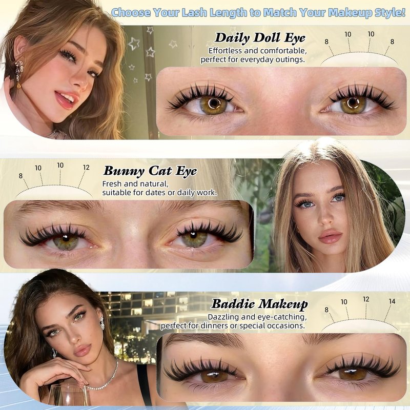 ALICE Bunny Lash Clusters - Wispy 8-14mm Eyelash Extensions | Invisible Band for Manga & Anime Looks