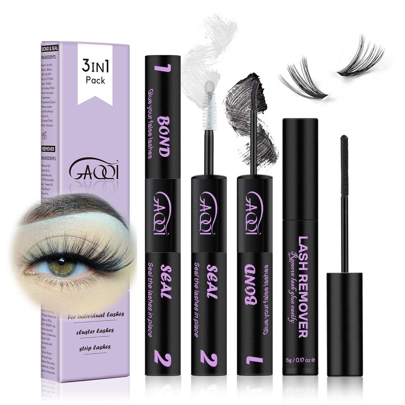 GAQQI Lash Bond & Seal | Waterproof 3-in-1 Eyelash Adhesive Kit for Strong Hold & Quick Removal - 2 Pcs