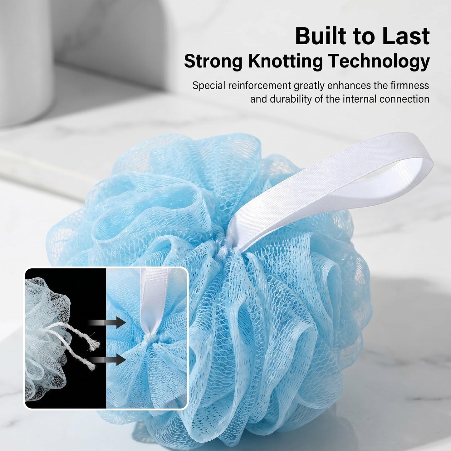 SEVENHEAD Bath Sponge Shower Loofahs,Blue,50g/Piece,Mesh Pouf Bath Scrunchies Body Wash Puff(Set of 4)