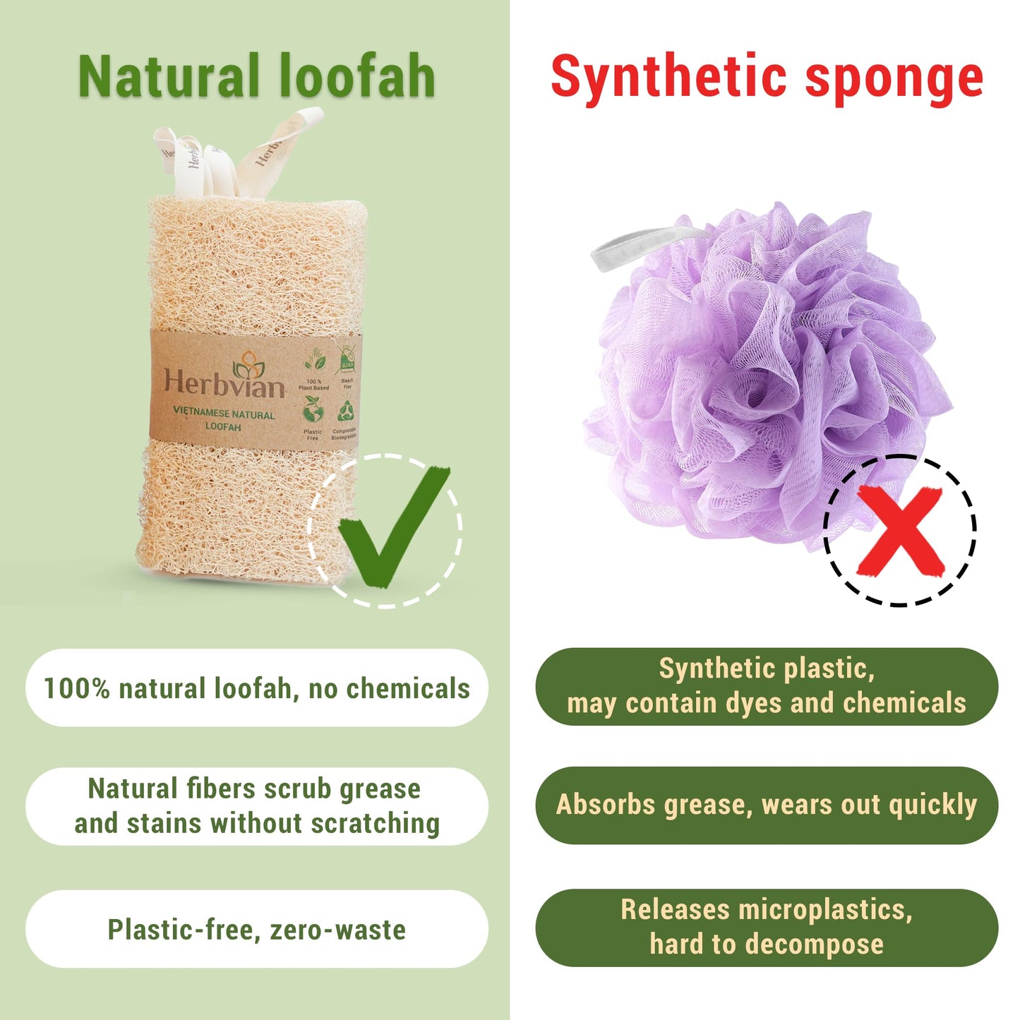 Natural Vietnamese Loofah Sponge, 100% Plant-Based Luffa Exfoliating Body Scrubber for Shower, Multi-Functional for Kitchen, Ideal for Men & Women, Spa & for Pet (6pcs/Pack)