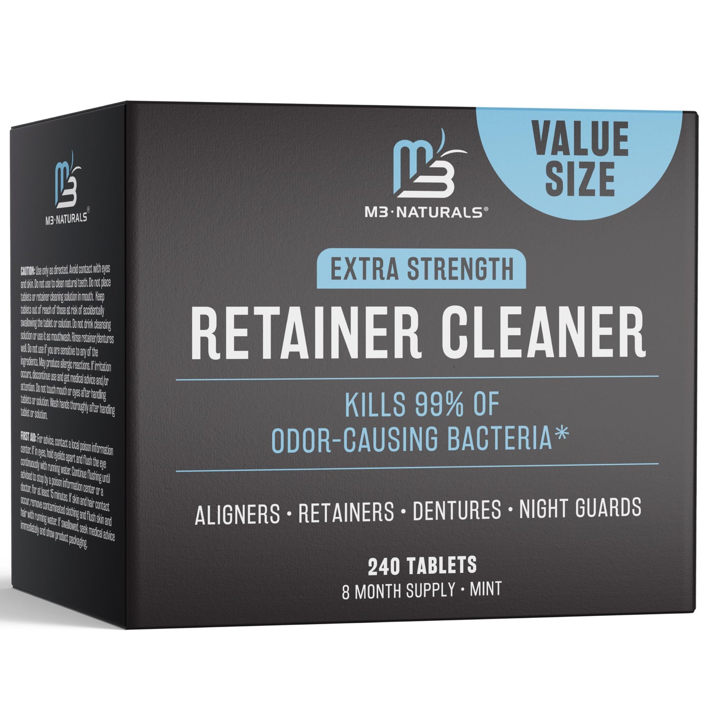 Retainer and Denture Cleansers Tablets, 8 Month Supply, Removes Bad Odors Discoloration Stains Plaque for Cleaning Invisalign Mouth Guard Night Guard and Removable Dental Appliances by M3