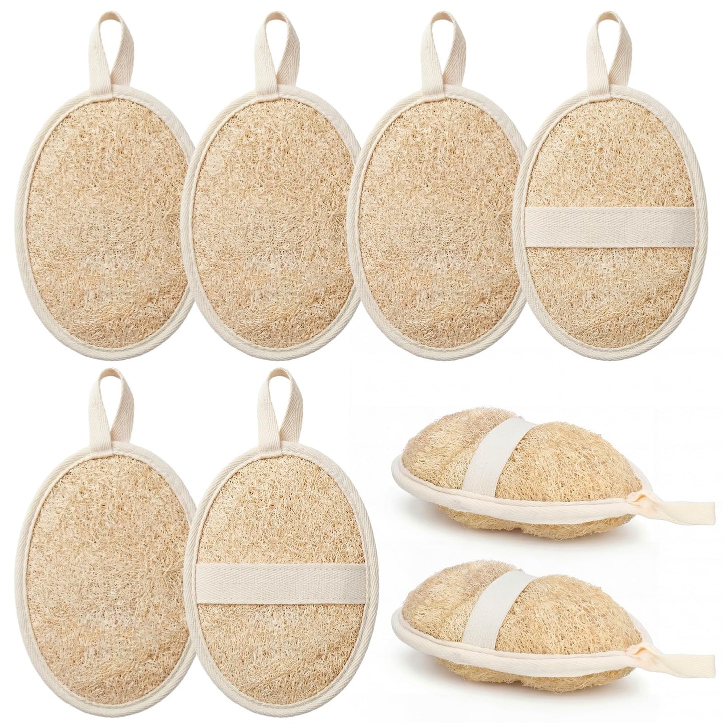 Mifoci 6 Pack Natural Exfoliating Loofah Double-Sided Pad Body Scrubber Bath Shower Loofah 100% Plant-Based Shower Luffa Sponge Pad Close to Skin for Women Men Spa Face Body Bath