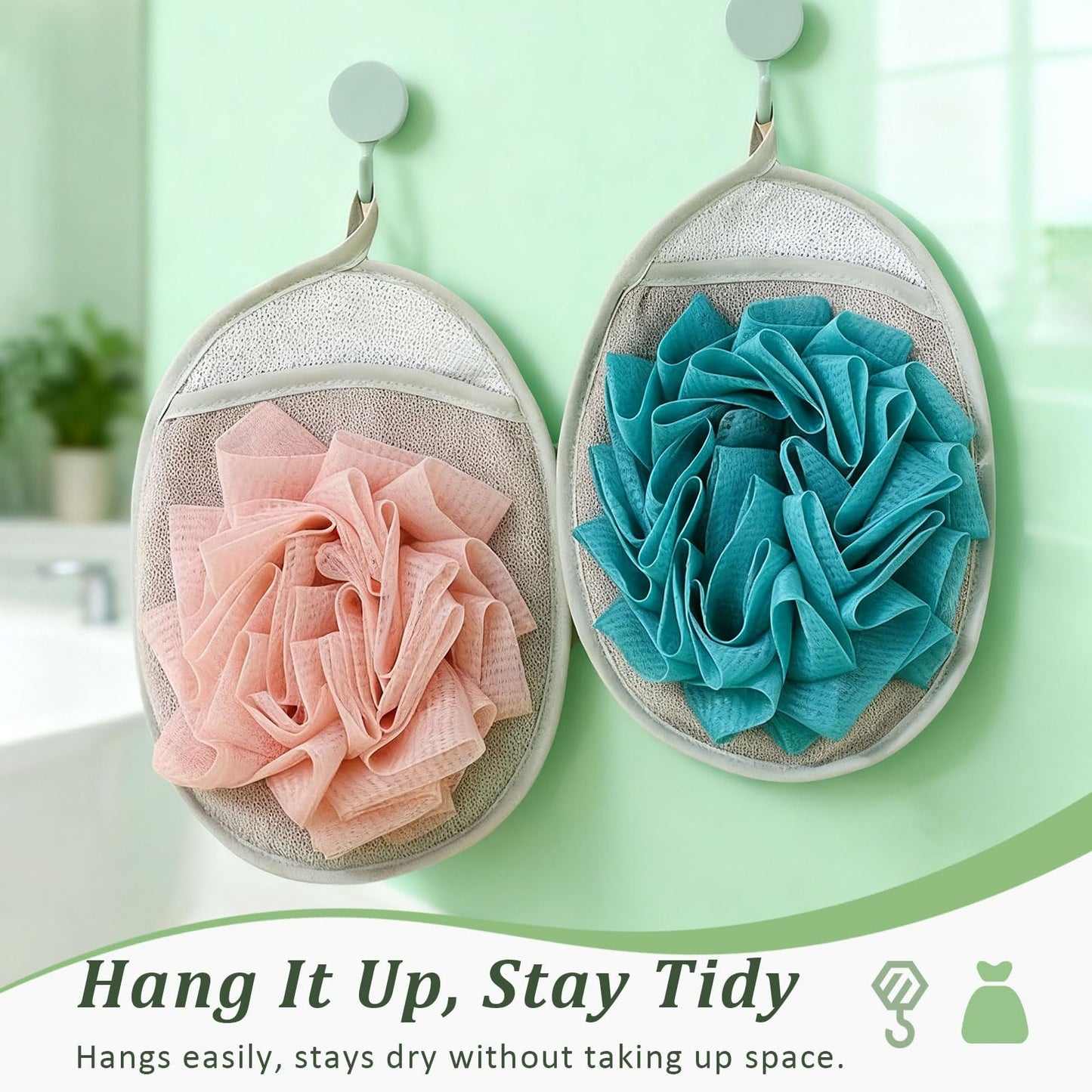 3PCS Mesh Bath Sponge Gloves with Flower Pouf Balls – Exfoliating Shower Brushes for Gentle Body Scrub & Deep Cleansing