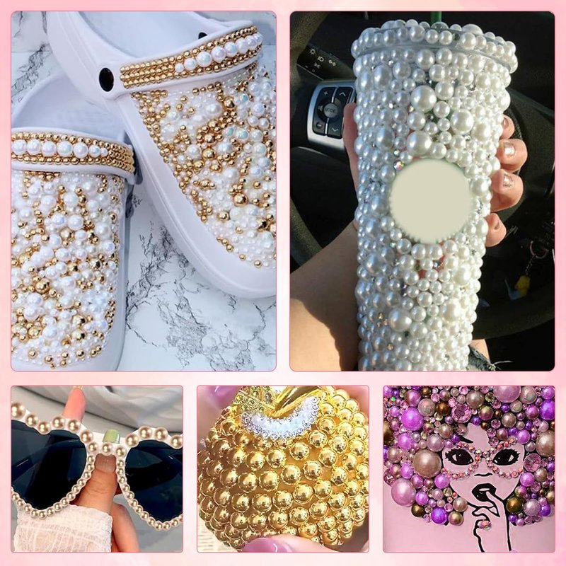 9000Pcs Flatback Pearls for Crafting, Silver Gold White Nail Half Pearls and Gems, 3-8mm Color Pink Beige Purple Half Round ABS Flatback Pearl Gems Bedazzling for Nails DIY Shoes Clothes Bags