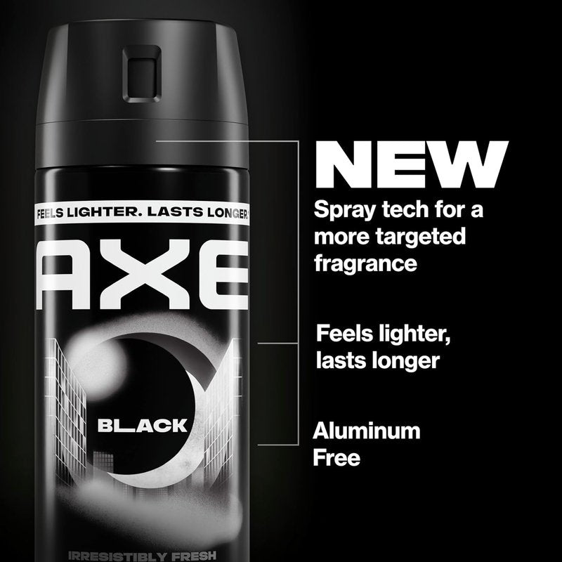Axe Body Spray - Black 48-Hour Fresh Scent | Aluminum-Free, 2.9 oz (4 Pack)