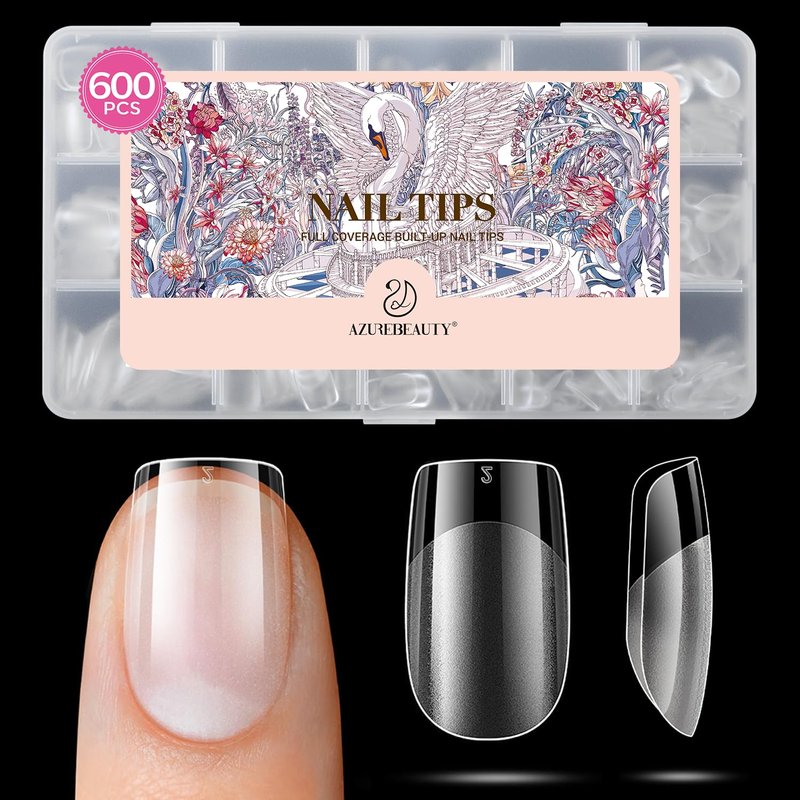 Extra Short Square Nail Tips - 600pcs Pre-Etched Soft Gel Acrylic Fake Nails | Half Matte Full Cover Clear Press-On Extensions for DIY Manicure