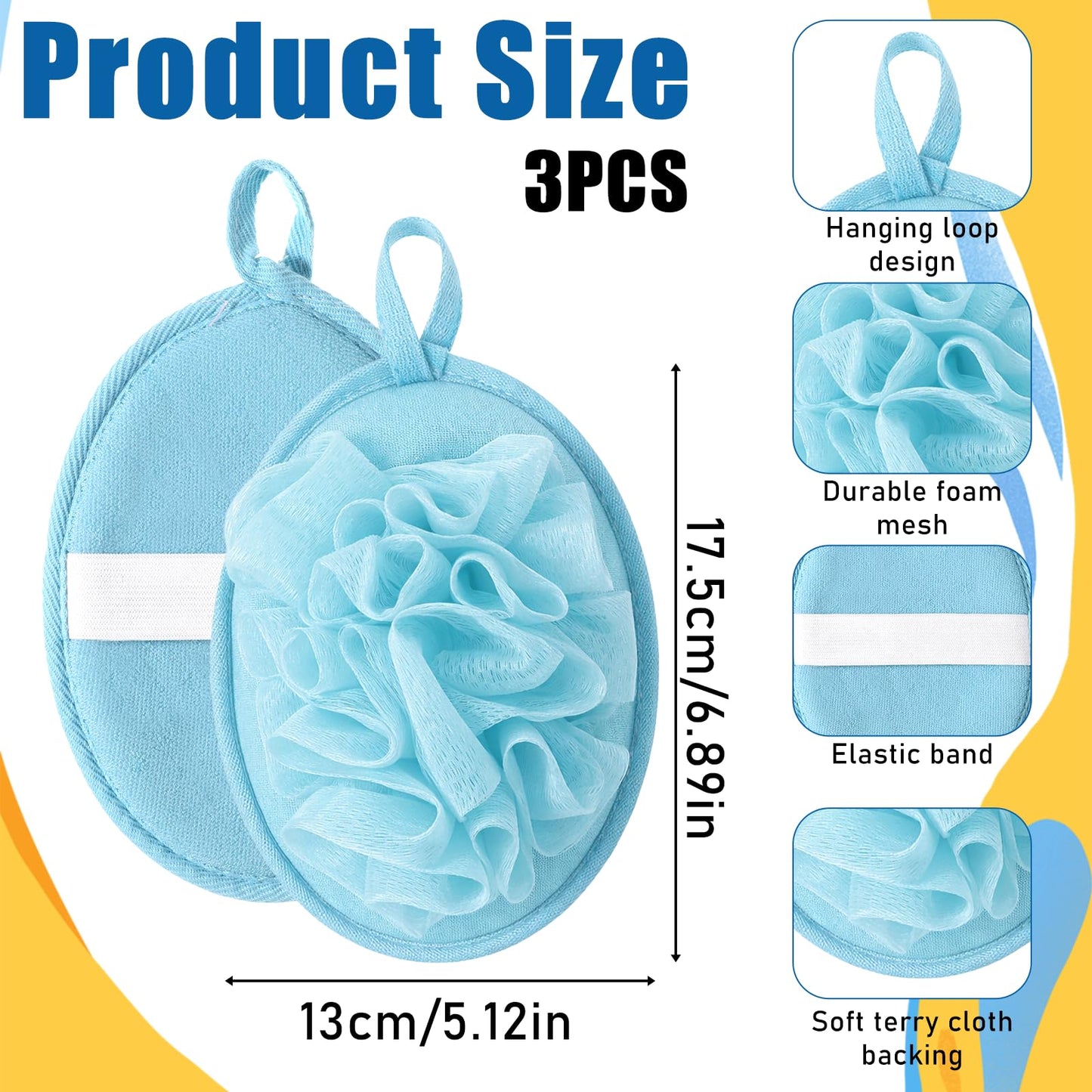 Dplolng 3 Pcs Loofah Sponge Shower Loofahs Travel Bath Sponge Mesh Balls Mini Loofah Travel Size with Elastic Hand Strap for Women Men Body Scrubber Wash Back Scrubber(Pink, Blue,Beige)