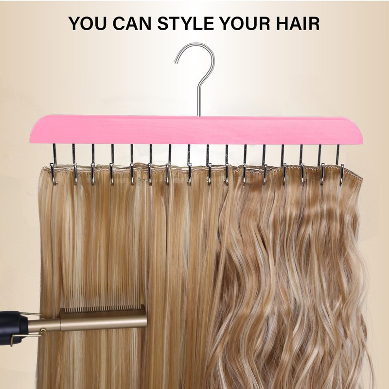 Hair Extension Holder & Hanger for Clip Ins - Weft Organizer Stand for Washing & Styling - Storage Rack Display Stand Accessories for Extensions (Pink)