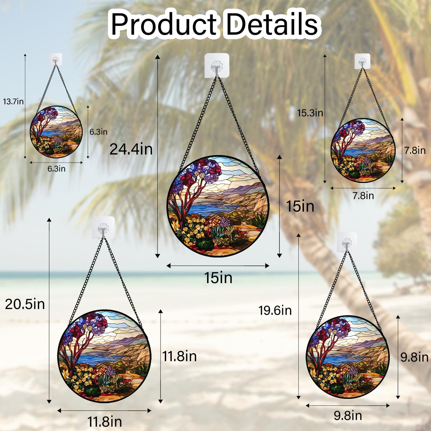 QZQCBLC Stained Glass Window Hanging Retro Wildflowers Lake Mountain Scenery 6.3" - Suncatcher Door Garden Sun Catcher Home Decor Birthday Christmas for Mom Men Woman Friend