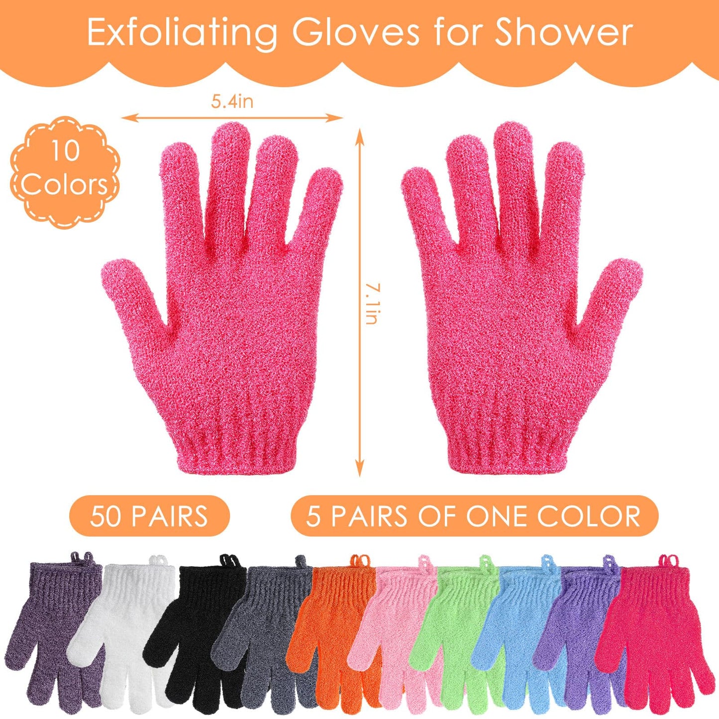 FoldTier 100 Pcs Exfoliating Gloves Bulk for Shower Body Double Sided Gloves Exfoliating Bath Mitt with Hanging Loop Bath for Women Men Bathing Skin Scrubber Accessories Beauty Spa (Multicolor)