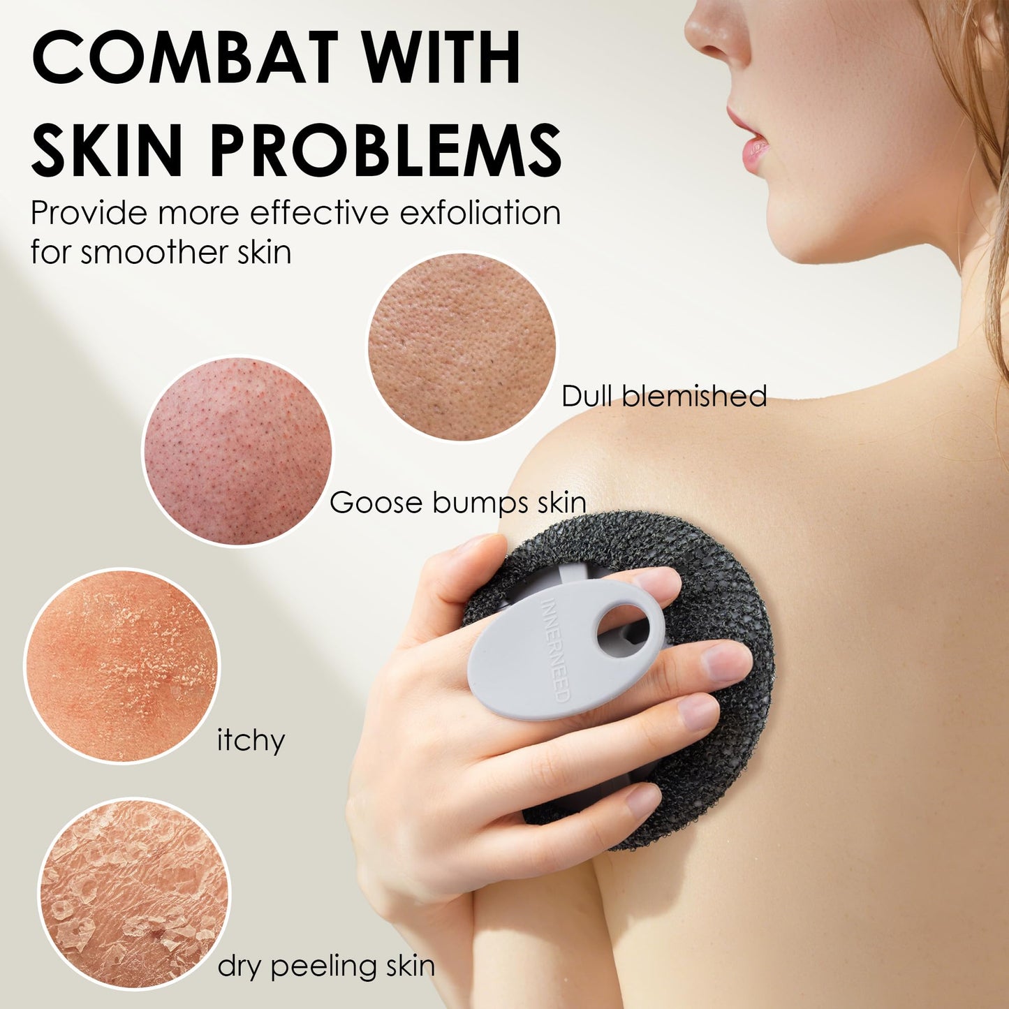 INNERNEED Bath Loofah Shower Sponge Mesh Case Exfoliating Net Washcloth Body Scruuber, for Women and Men (Gray)