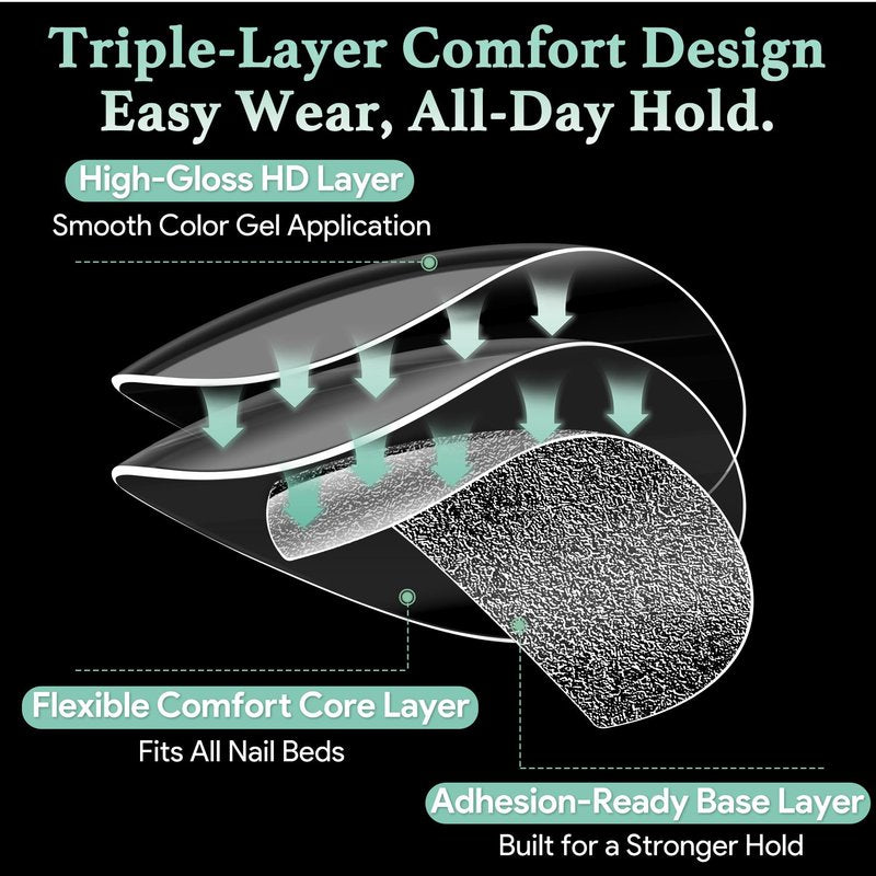 LEYKOSH Extra Short Almond Nail Tips - 216pcs Soft Gel Full Cover Fake Nails, 70-Grit Pre-Sanded Matte Clear Press on Nails for Extension, DIY Home Manicure with 12 Sizes