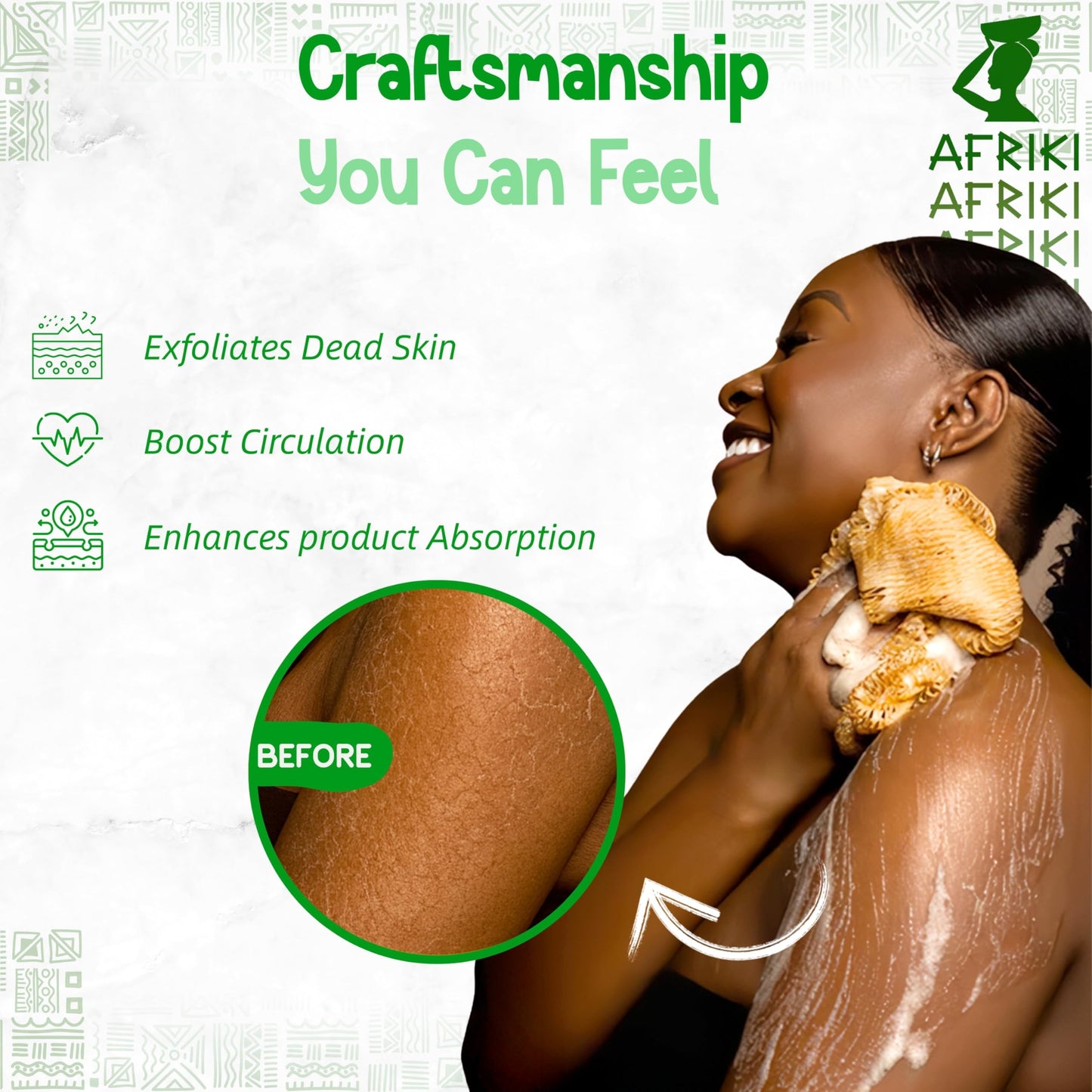 African Net Sponge, Premium Authentic Exfoliating Body Scrubber, Extra Long Stretch Bath Sponge for Shower, Deep Exfoliating Washcloth for Smooth Skin, 1 Pack (Emerald Green)