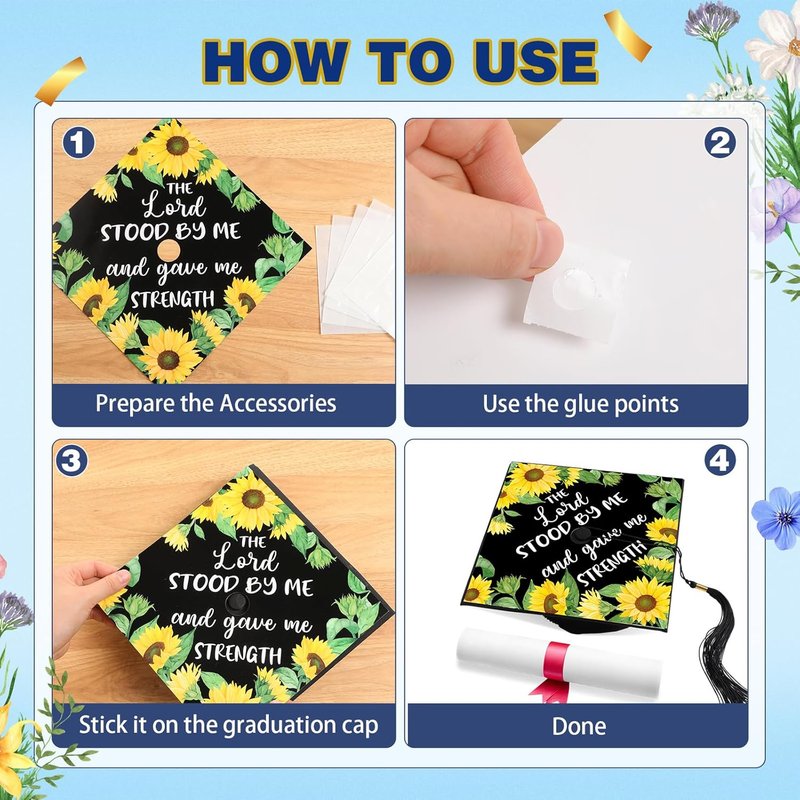 Colorful Flower Graduation Cap Topper Stickers - Inspirational Bible Quotes | 14 Pcs Decal Set