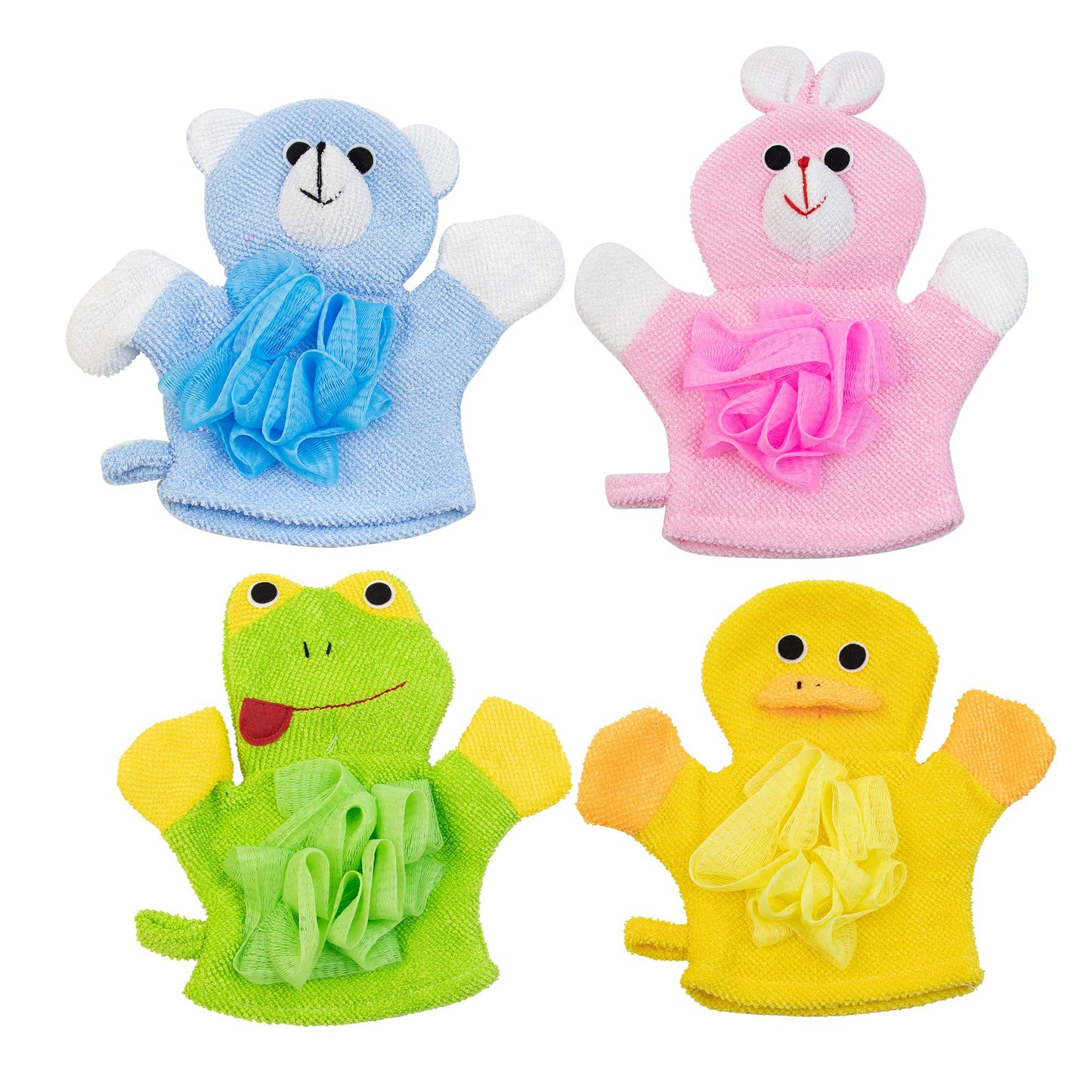 AUEAR, 4 Pcs Cartoon Terry Cloth Bath Sponge Mitts Puppet Cute Hand Puppets Washcloth Mitt Glove
