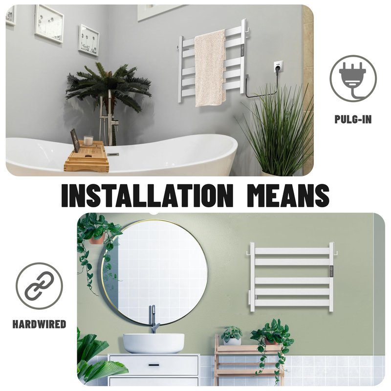 K&KALONZO Towel Warmer for Bathroom, Wall-Mounted 5-Bar Heated Towel Rack with Built-in Timer, Waterproof Electric Towel Heater, Support Plug-in and Hardwired, Brushed, EL18S