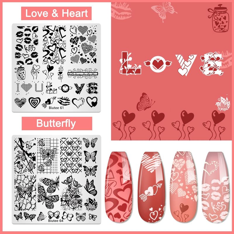 Biutee Nail Stamping Plates Set - 15PCS Nail Art Kit with Stamper, Scraper & Storage Bag | Floral & Holiday Designs