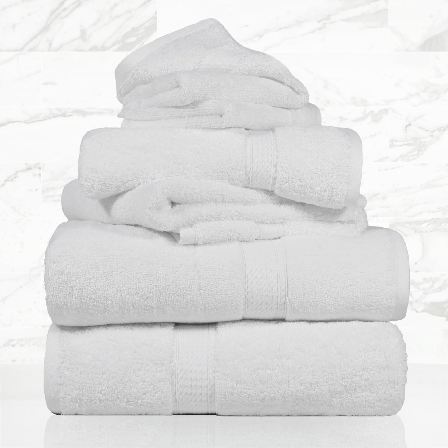 SUPERIOR Egyptian Cotton Ultra Plush & Absorbent, 6 Piece Set, White