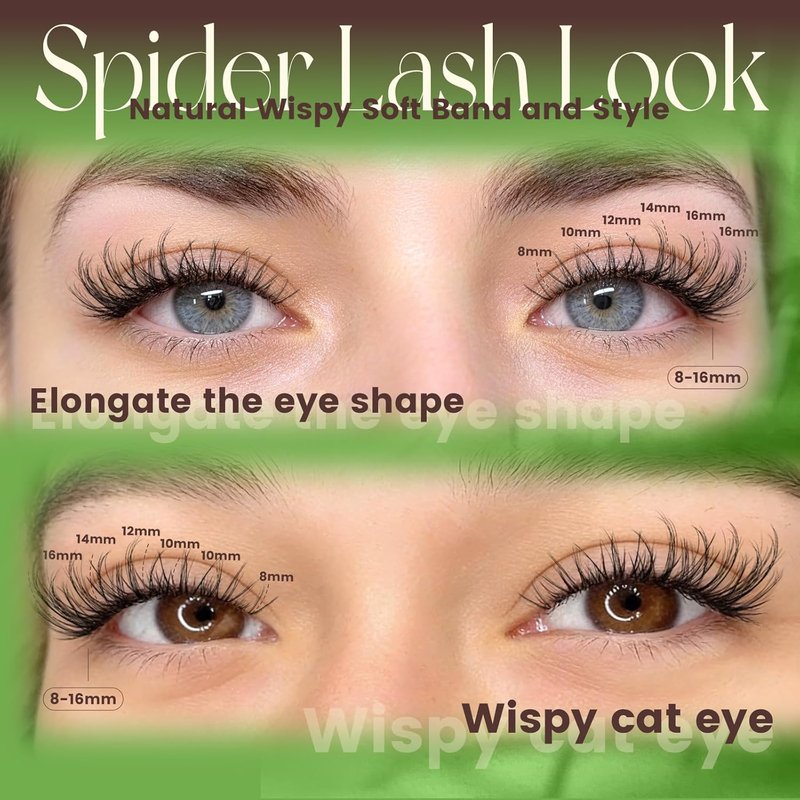 KEYYOU Spider Lash Clusters - Wispy D Curl Eyelash Extensions | Natural Look, 8-16mm Sizes