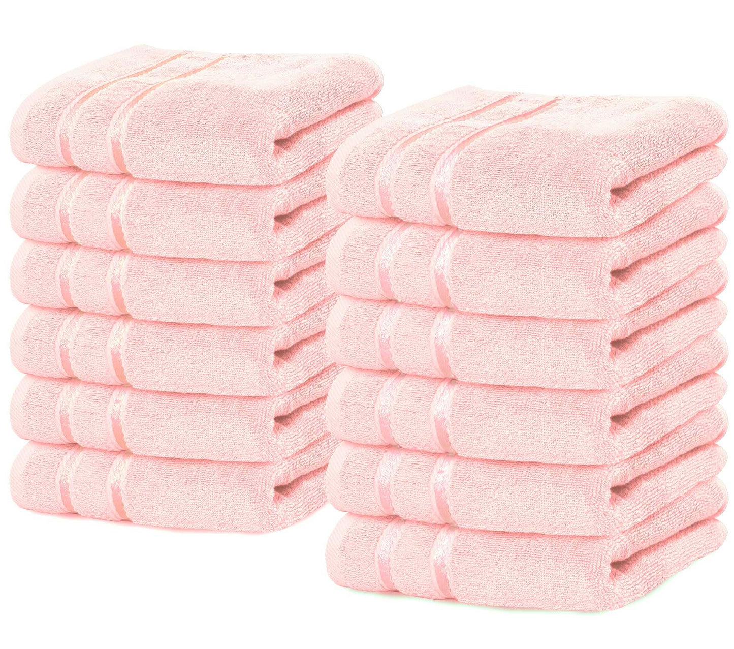 YRALY Luxury Wash Cloths 12 Pack, 13x13 Inch, 600 GSM, 100% Ring Spun Cotton Washcloths for Body and Face - Soft and Absorbent Face Towels for Bathroom, Guest, Hotel, Spa, Gym - Light Pink