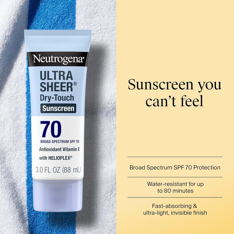 Neutrogena Ultra Sheer Sunscreen Lotion SPF 70 - Water Resistant, Oil-Free, Travel Size 3 Fl Oz