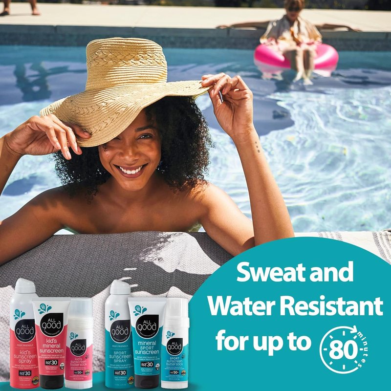 All Good Sunscreen - SPF 30+ Sport Mineral Lotion | Reef Friendly & Water Resistant, 2-Pack (3 oz)