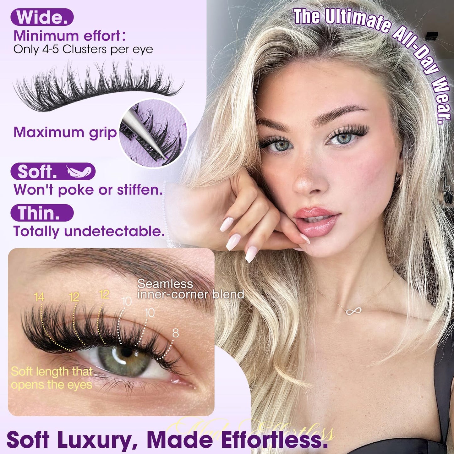 Wispy Fluffy Lash Clusters 8–14mm Short Eyelash Clusters Natural CC Curl Individual Lashes DIY Eyelash Extensions with Thin Lash Band for Daily Wear, Clean Girl & Soft Glam by Yawamica