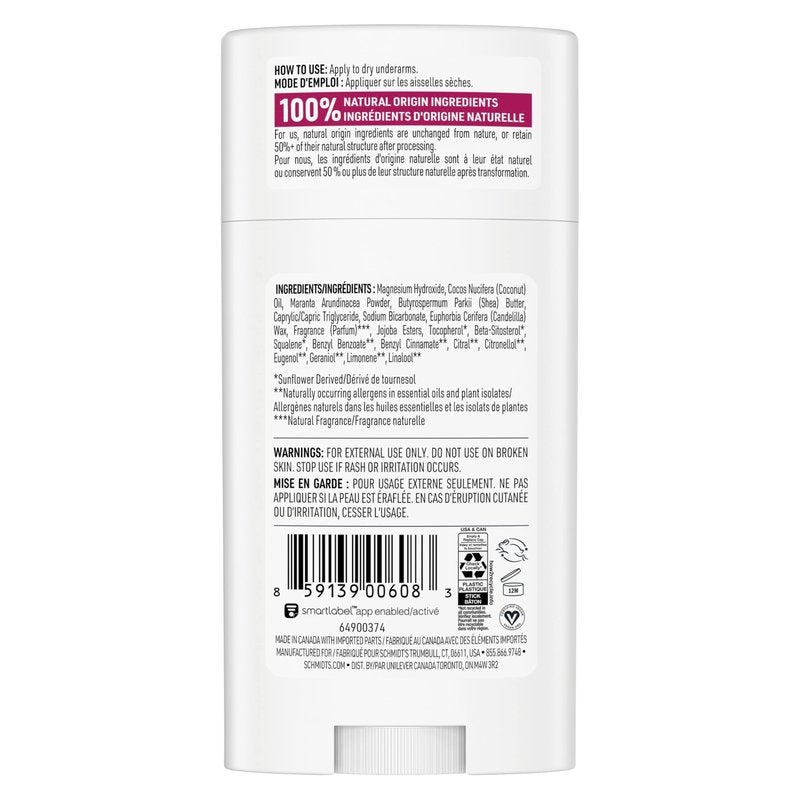 Schmidt's Aluminum-Free Vegan Deodorant Rose & Vanilla with 24 Hour Odor Protection for Women and Men, Natural Ingredients, Cruelty-Free, 2.65 oz