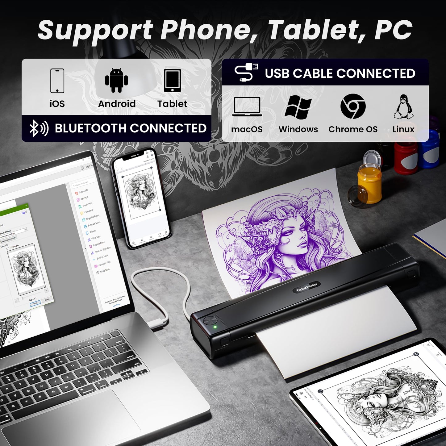 TATTMUSE 2026 New Version Tattoo Stencil Printer Machine with 10pcs Transfer Paper, Wireless Bluetooth Thermal Tattoo Machine for Tattooing Beginner & Studio, Compatible with Phone & Pad