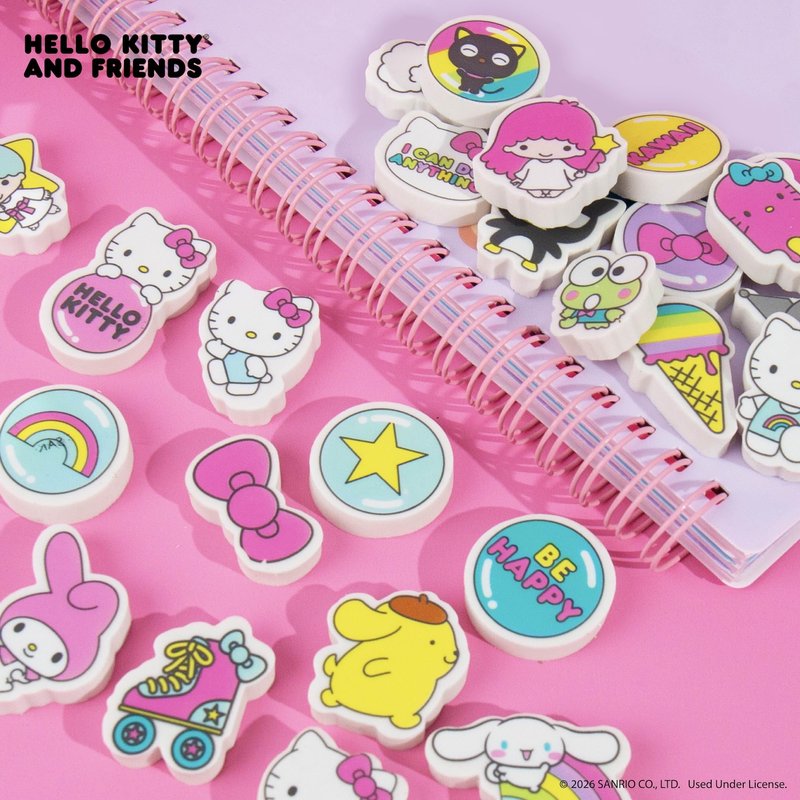 Hello Kitty® and Friends 25 Mini Erasers, Includes Cute Sanrio Erasers with My Melody, Cinnamoroll, Keroppi, Chococat, Pompompurin & More, Kawaii Sanrio Merch, Office & School Supplies