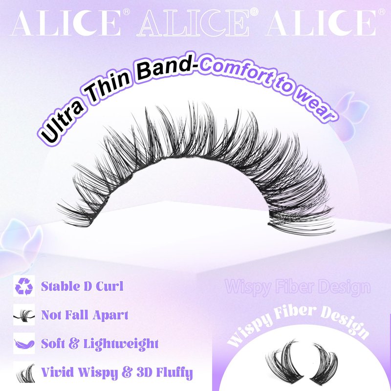 ALICE Lash Clsusters Kit Wispy Eyelash Clusters Kit Cluster 10-18mm Natural Eyelash Extension Kit 168pcs Thin Band Individual Lashes Kit with Lash Glue Bond and Seal DIY at Home