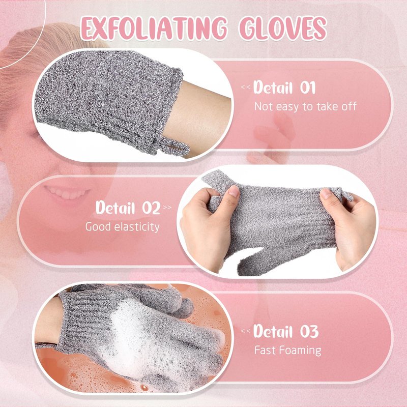 Didaey 104 Pcs Exfoliating Glove Bulk Shower Gloves with Hanging Loop Exfoliating Body Scrubber Dead Skin Remover for Body Bath Beauty Spa Massage Scrubs Men Women Bathing(Black,Grey)