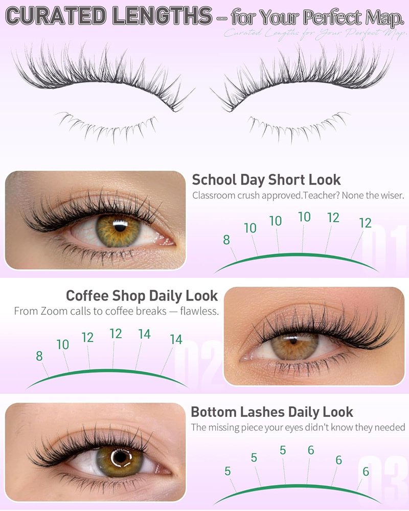 Natural Short Lash Clusters with Bottom Lashes 8-14MM Wispy Eyelash Clusters Spider Cluster Eyelash Extensions Ultra Lightweight Cluster Lashes for Everyday Wear C Curl Individual Lashes for Beginners