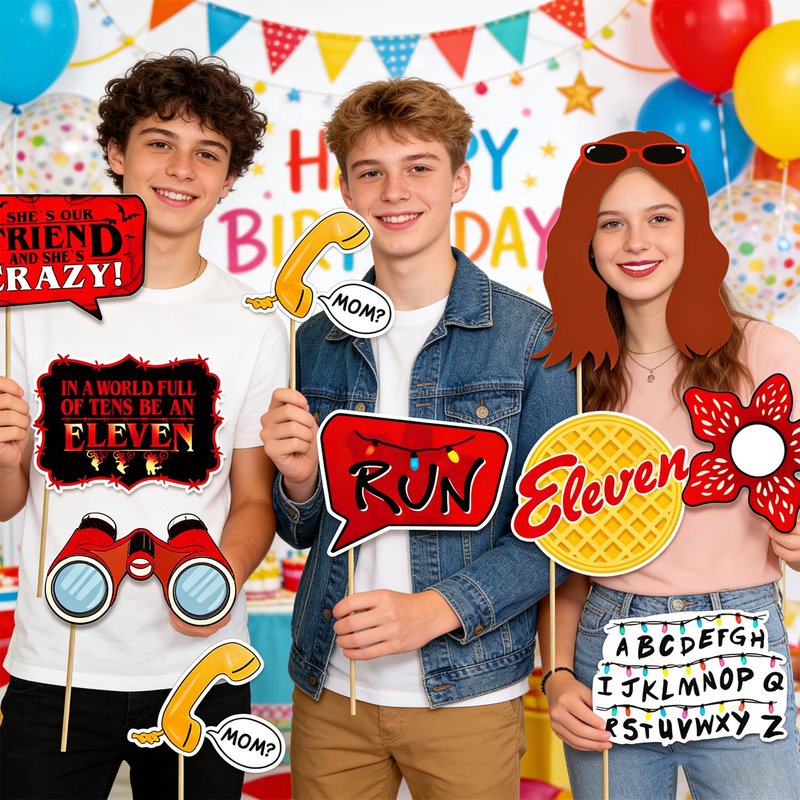 34pcs Stranger Birthday Party Decorations Photo Booth Props Red and Black Welcome to The Other Side Adventure Style Birthday Party Supplies for Photography
