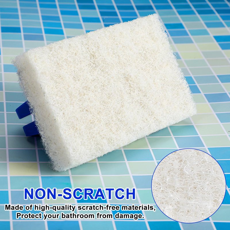 Maxdot 18 Pcs Handled Bath Scrubber Set, 15 Bathroom Scouring Pad 3 Bathtub Scrubber with Handle Non Scratch Soap Scum Remover for Cleaning Sink Shower Tile Swimming Pool Step Corner(Blue and White)