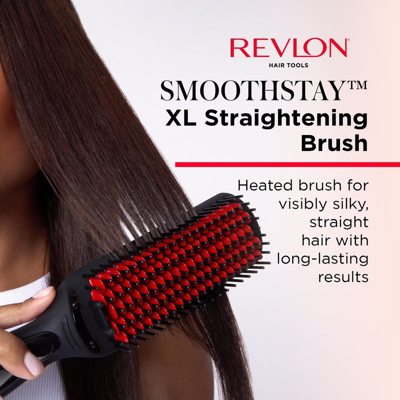 REVLON SmoothStay XL Hair Straightener, Heated Straightening Brush with Coconut Oil Infused Ceramic Plates, Long-Lasting Sleek Results, Reduced Frizz & Static