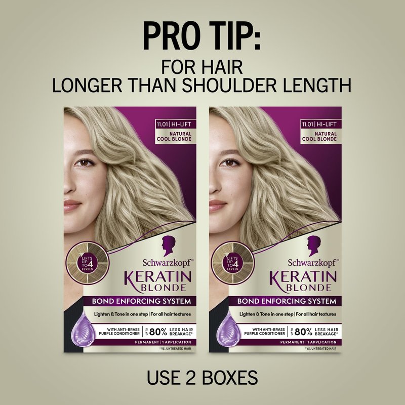 Schwarzkopf Keratin Blonde Hair Dye, 11.01 High Lift Natural Cool Blonde, Professional Quality Permanent Hair Color, Bond Enforcing System, Pre-Color Serum & Conditioner Included
