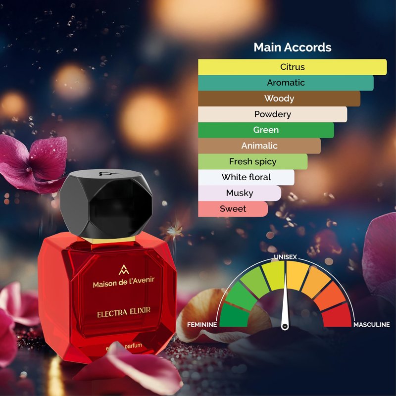 Maison de l'Avenir Electra Elixir | Classic Floral Chypre | Unisex Cologne & Perfume | Natural & Essential Oils | Eau de Parfum (24 Hours) | Made in UAE | 100ml / 3.4 fl. oz. | Perfume Gift